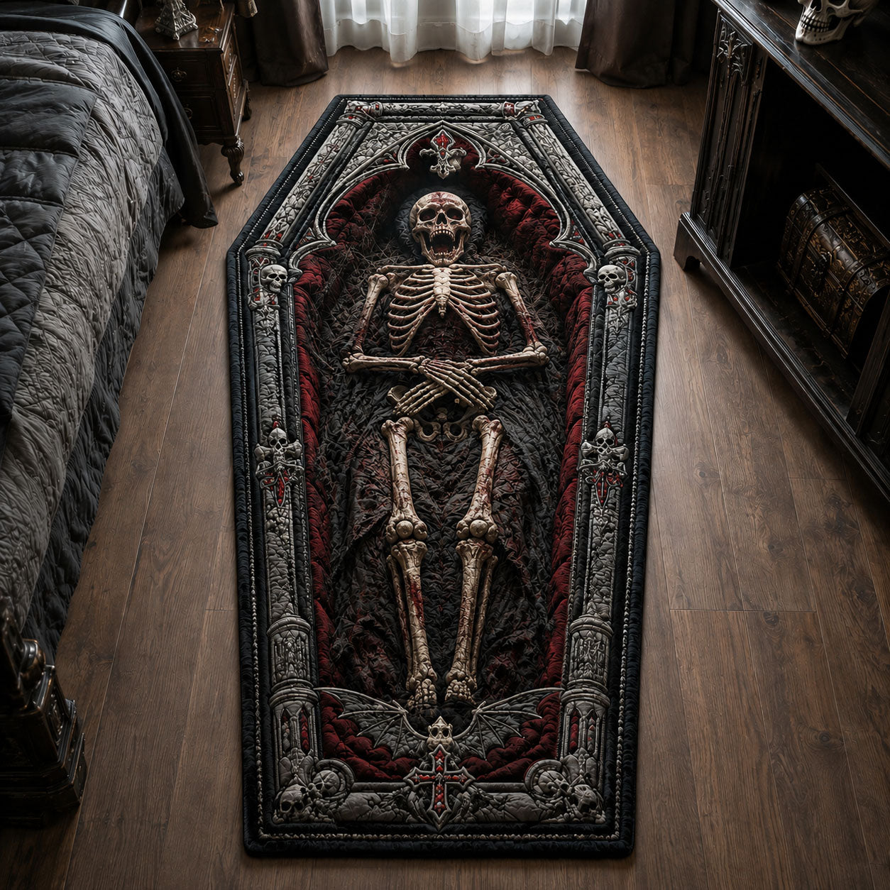 Gothic Skeleton Coffin Custom Shape Area Rug GFTOHNL2037