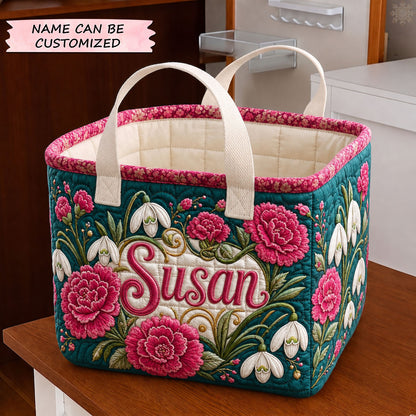 Personalized Flower January Quilted Storage Basket QTCUZ GFTOHNL2039