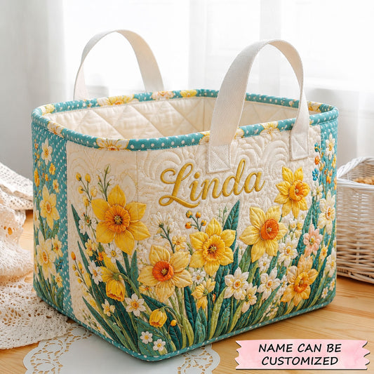 Personalized Flower March Quilted Storage Basket QTCUZ GFTOHNL2041