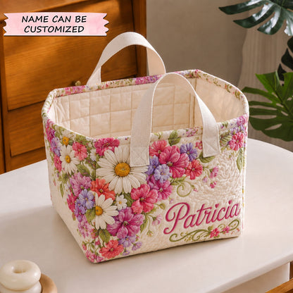 Personalized Flower April Quilted Storage Basket QTCUZ GFTOHNL2042