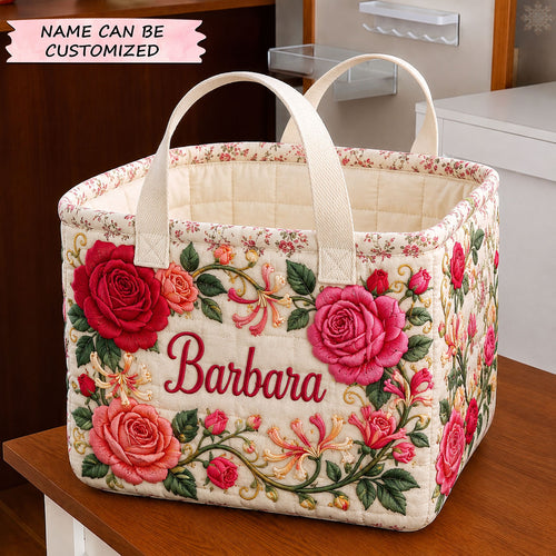 Personalized Flower June Quilted Storage Basket QTCUZ GFTOHNL2044