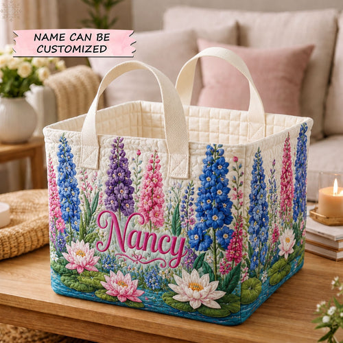 Personalized Flower July Quilted Storage Basket QTCUZ GFTOHNL2045