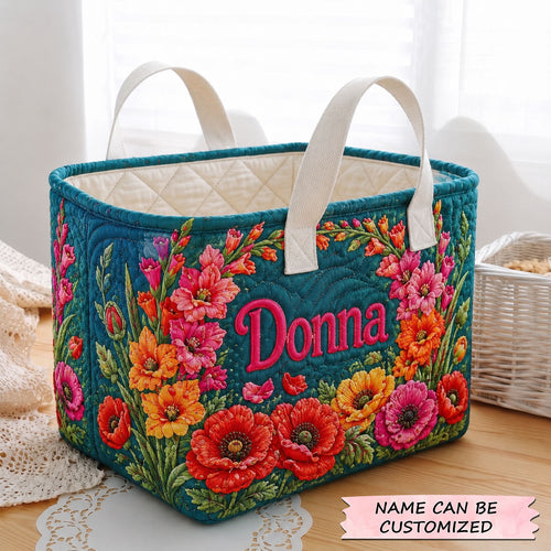 Personalized Flower August Quilted Storage Basket QTCUZ GFTOHNL2046
