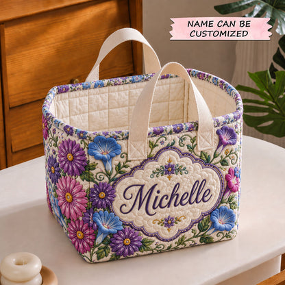 Personalized Flower September Quilted Storage Basket QTCUZ GFTOHNL2047