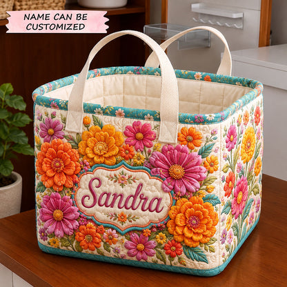 Personalized Flower October Quilted Storage Basket QTCUZ GFTOHNL2048