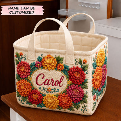 Personalized Flower November Quilted Storage Basket QTCUZ GFTOHNL2049