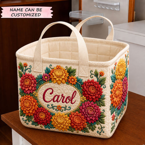 Personalized Flower November Quilted Storage Basket QTCUZ GFTOHNL2049