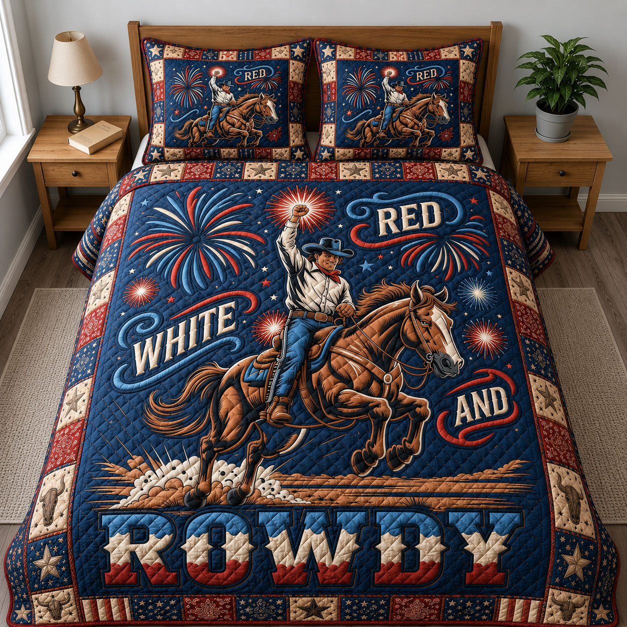 Red White & Freedom Rider 3-Piece Quilted Bedding Set GFTOHNL205