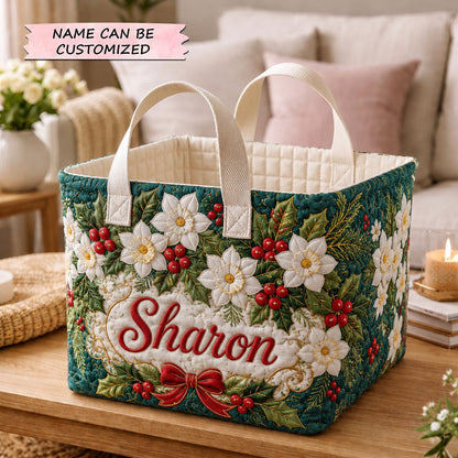 Personalized Flower December Quilted Storage Basket QTCUZ GFTOHNL2050