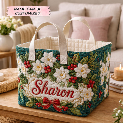 Personalized Flower December Quilted Storage Basket QTCUZ GFTOHNL2050