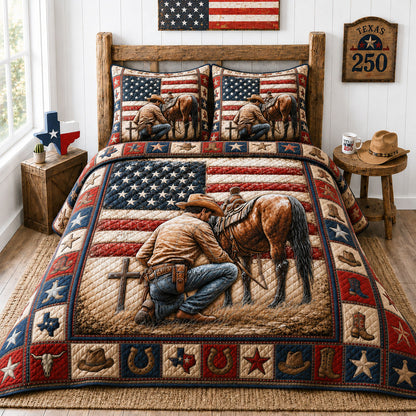 Texas 250 Cowboy Prayer 3-Piece Quilted Bedding Set GFTOHNL206