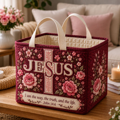 Jesus Rose Garden Quilted Storage Basket GFTOHNL2073