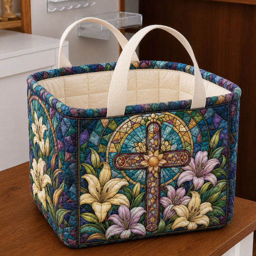 Stained Glass Lilies Quilted Storage Basket GFTOHNL2077