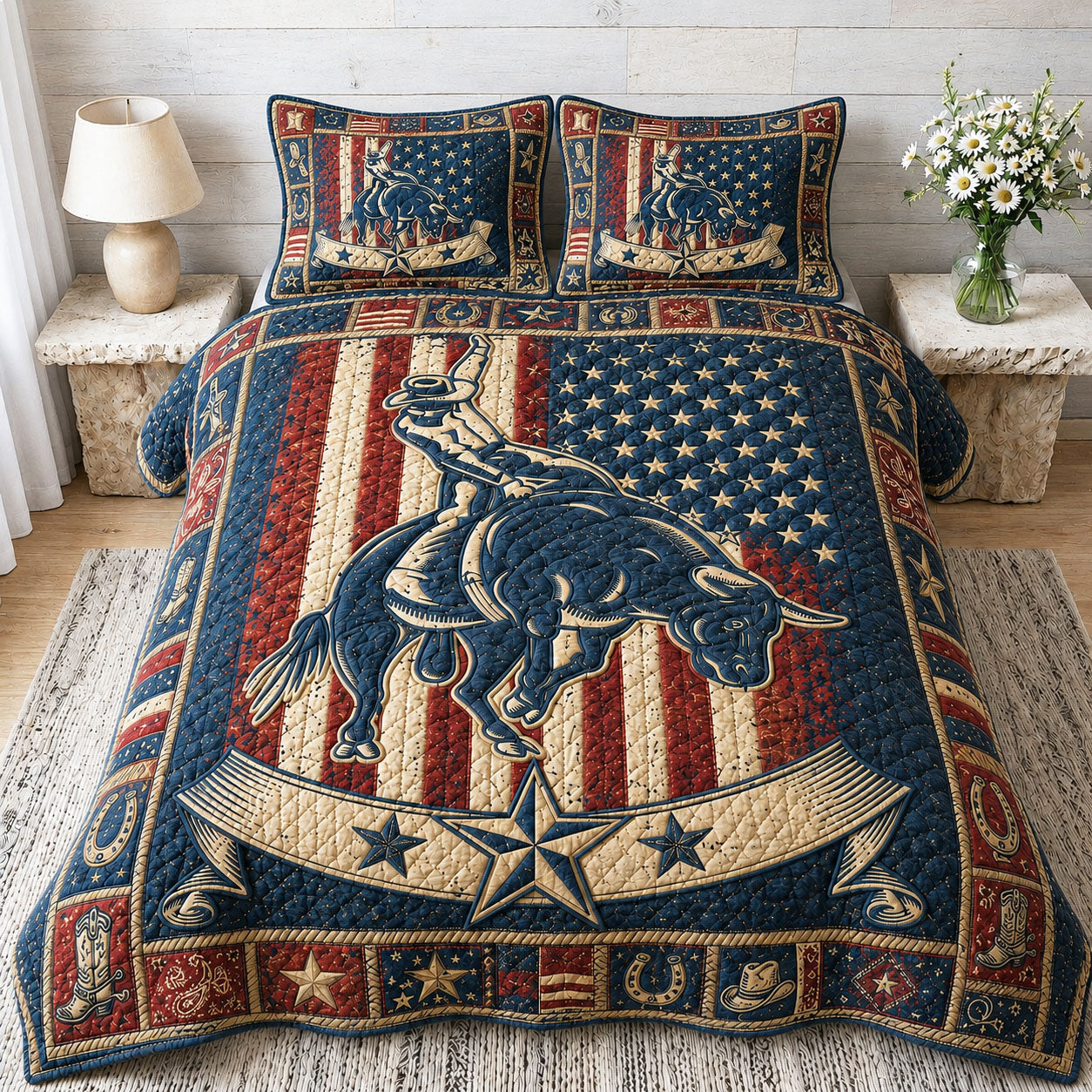American Bull Rider 3-Piece Quilted Bedding Set GFTOHNL208