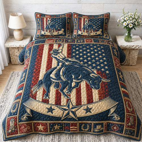 American Bull Rider 3-Piece Quilted Bedding Set GFTOHNL208