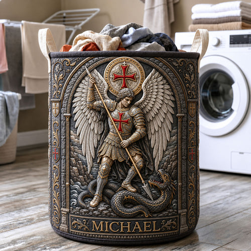 Saint Michael Dragon Slayer Quilted Laundry Basket GFTOHNL2087