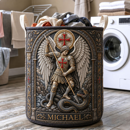 Saint Michael Dragon Slayer Quilted Laundry Basket GFTOHNL2087