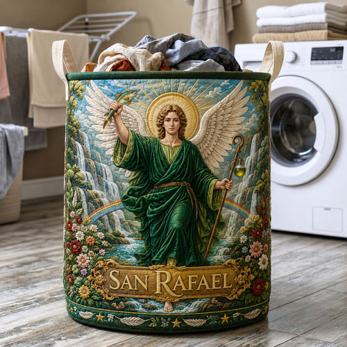 Saint Raphael Healing Angel Quilted Laundry Basket GFTOHNL2090
