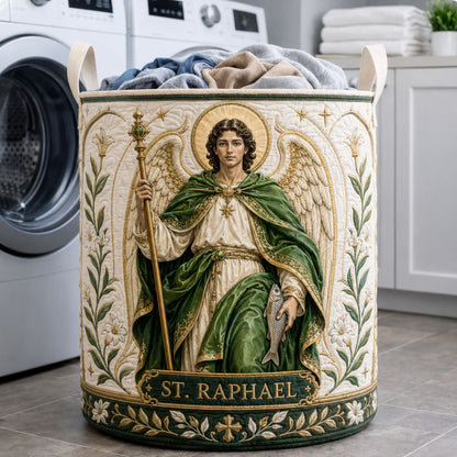 Saint Raphael Sacred Guardian Quilted Laundry Basket GFTOHNL2091