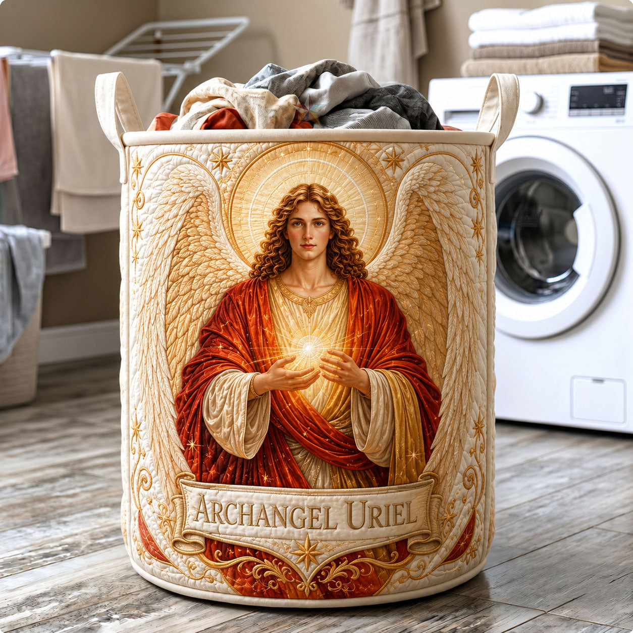 Saint Uriel Divine Light Quilted Laundry Basket GFTOHNL2092