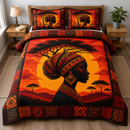 Sunset Heritage African Woman 3-Piece Quilted Bedding Set GFTOHNL210