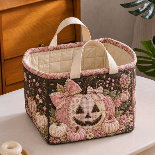 Pink Pumpkin Enchantment Quilted Storage Basket GFTOHNL2115