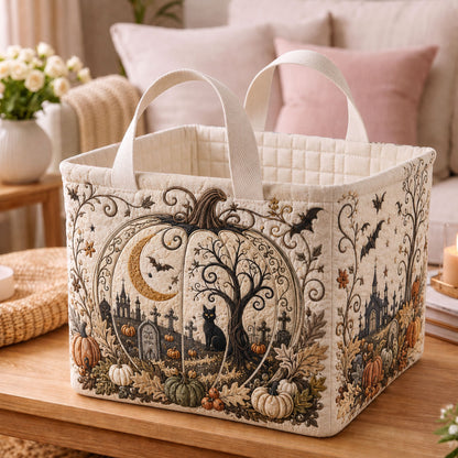 Moonlit Pumpkin Graveyard Quilted Storage Basket GFTOHNL2117