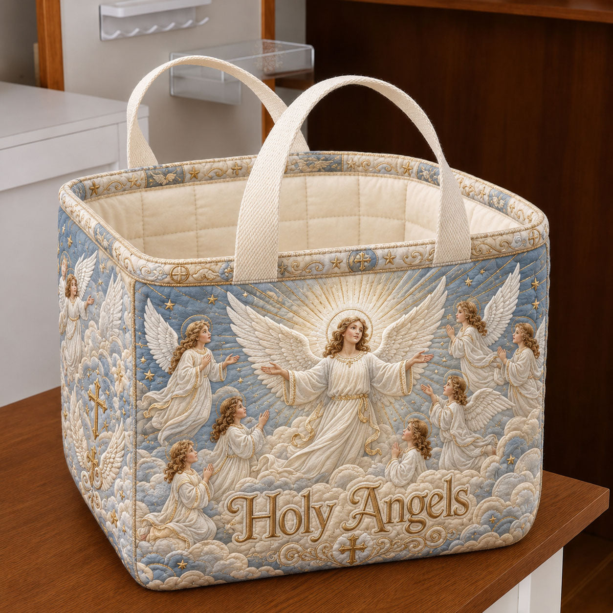 Holy Angels Of Light Quilted Storage Basket GFTOHNL2125
