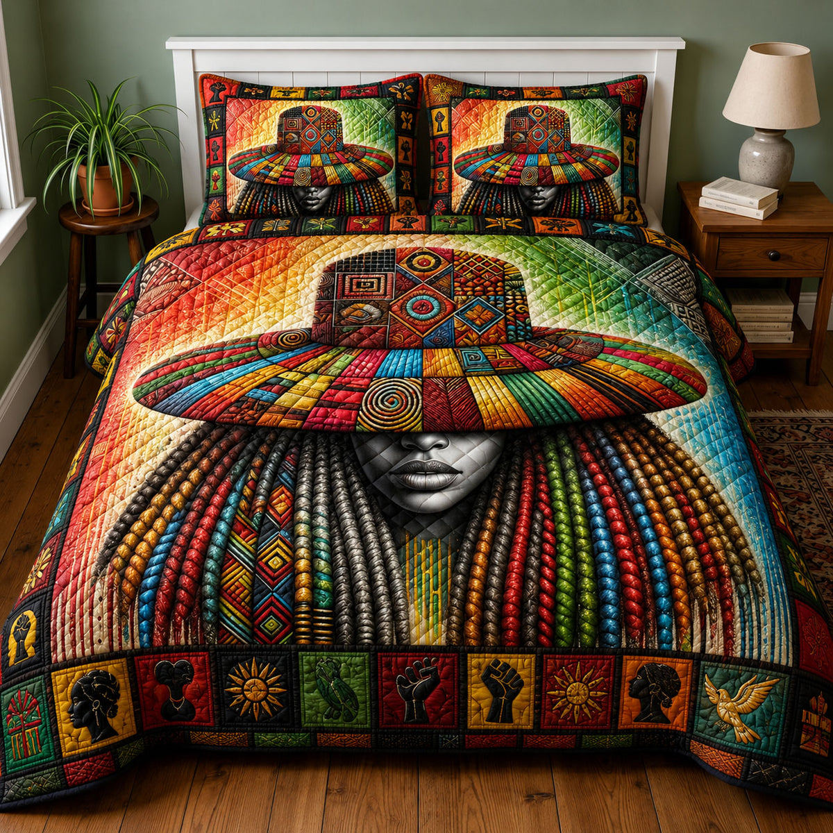 African Rainbow Heritage 3-Piece Quilted Bedding Set GFTOHNL213