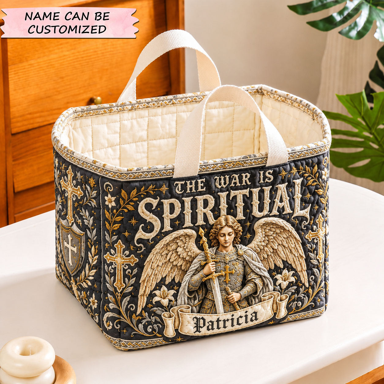 Spiritual Warfare Personalized Name Quilted Storage Basket QTCUZ GFTOHNL2130