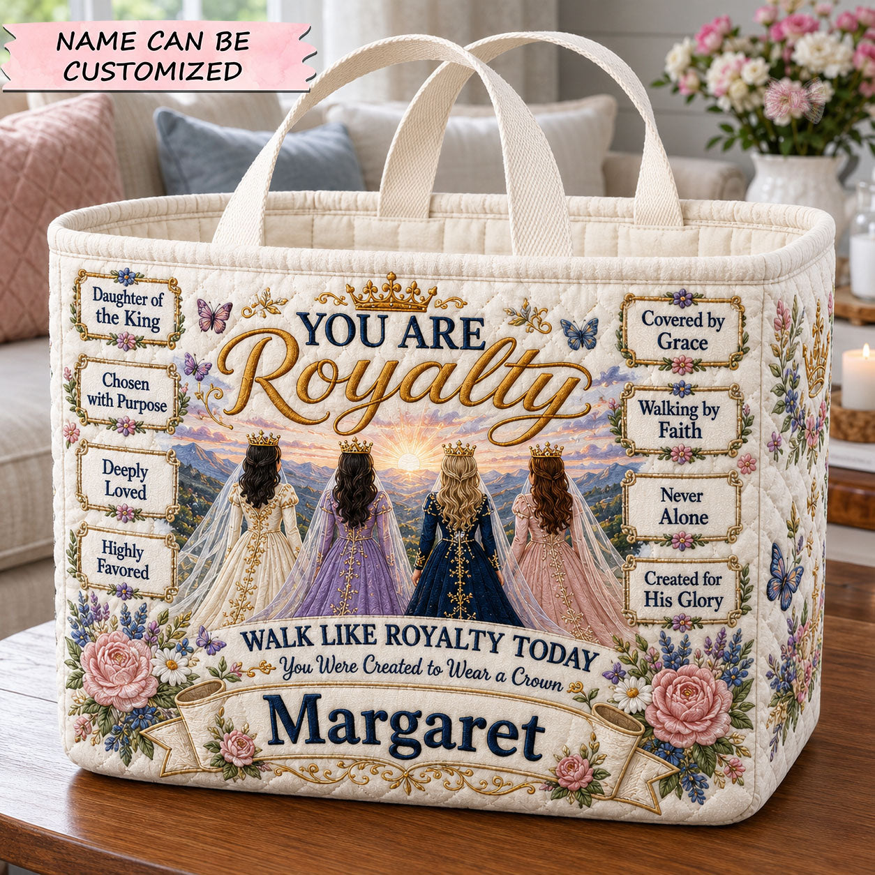 Royal Daughter Of The King Personalized Name Quilted Storage Basket QTCUZ GFTOHNL2134
