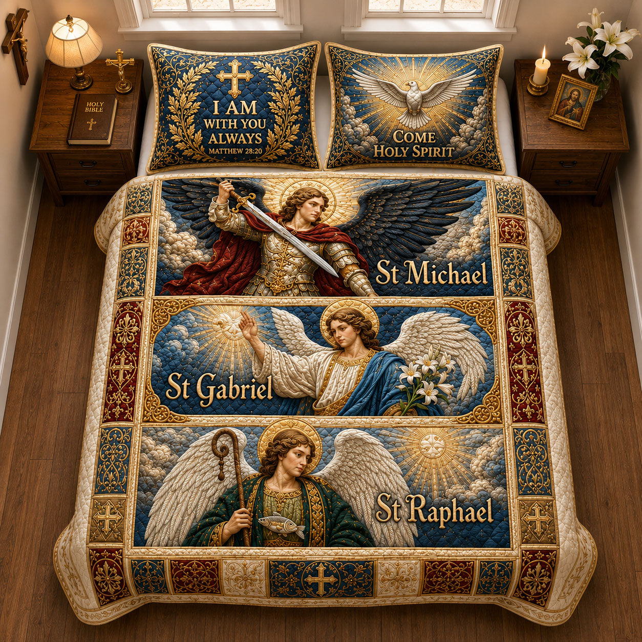 Saint Michael Gabriel And Raphael 3-Piece Quilted Bedding Set GFTOHNL2137
