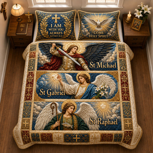 Saint Michael Gabriel And Raphael 3-Piece Quilted Bedding Set GFTOHNL2137