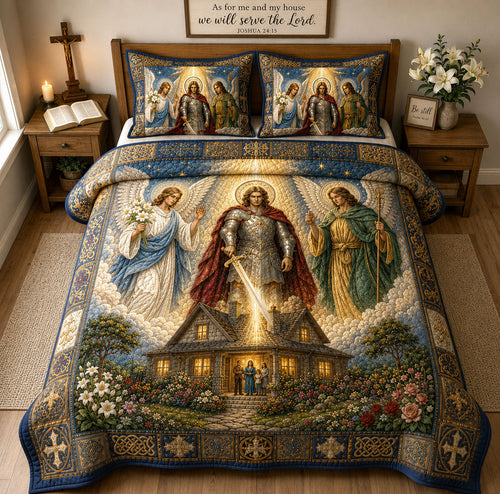 Holy Archangels Family Protection 3-Piece Quilted Bedding Set GFTOHNL2138