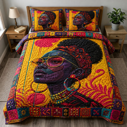 Vibrant Afro Queen 3-Piece Quilted Bedding Set GFTOHNL217