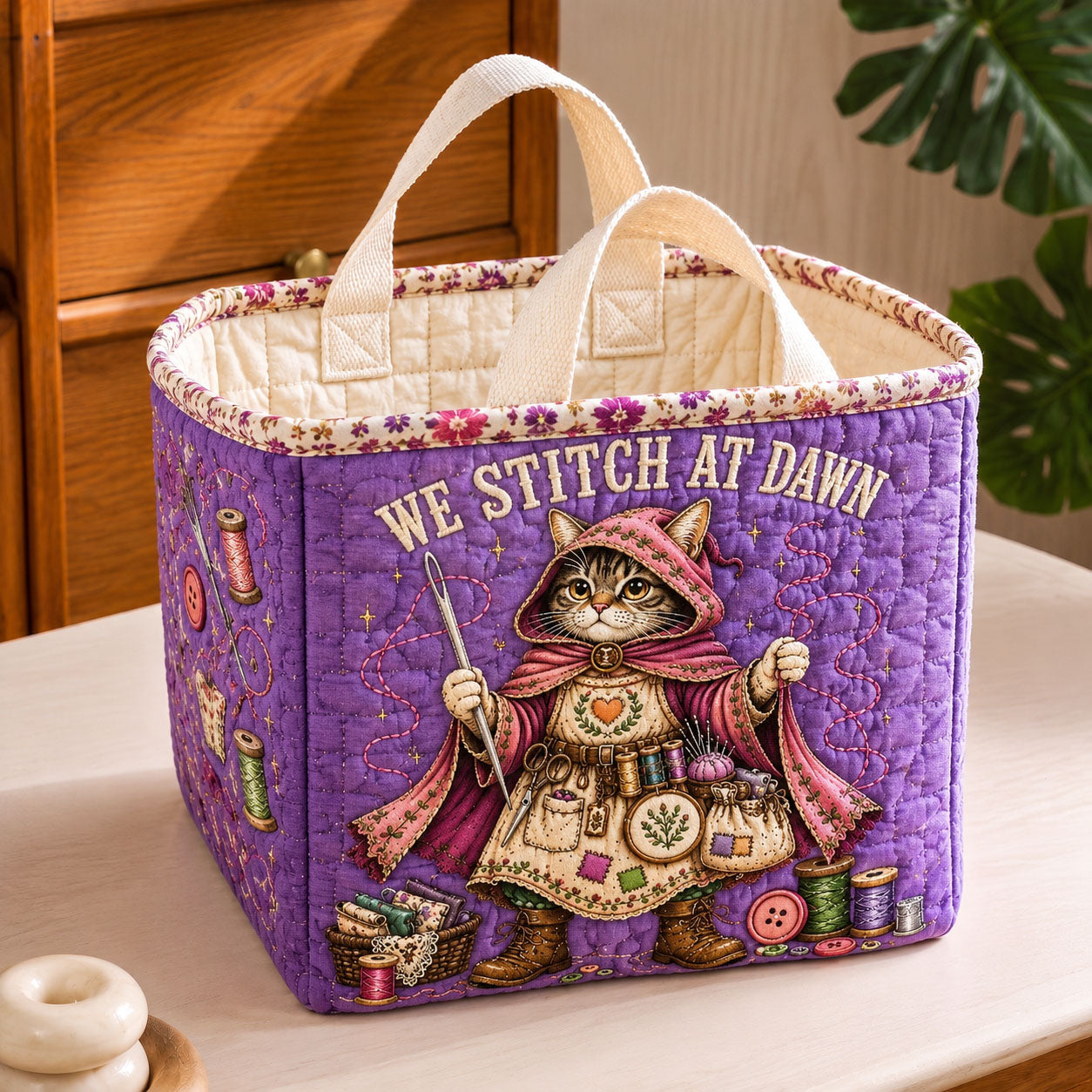 Stitching At Dawn Quilted Storage Basket GFTOHNL2172