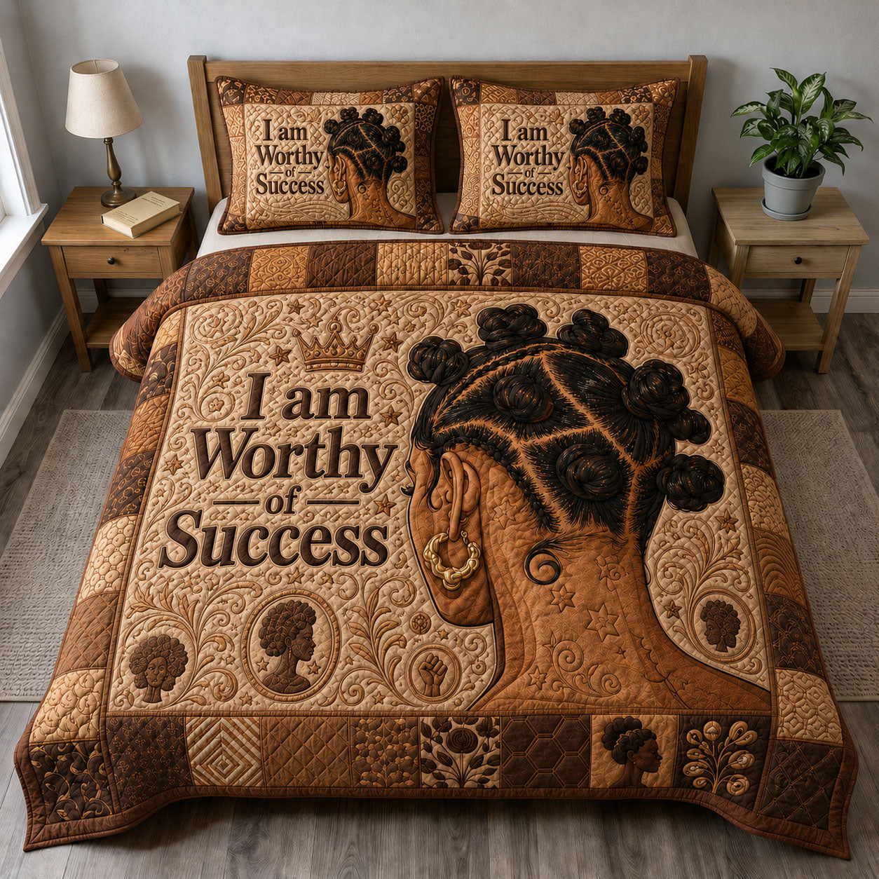 Empowered Queen Affirmation 3-Piece Quilted Bedding Set GFTOHNL218