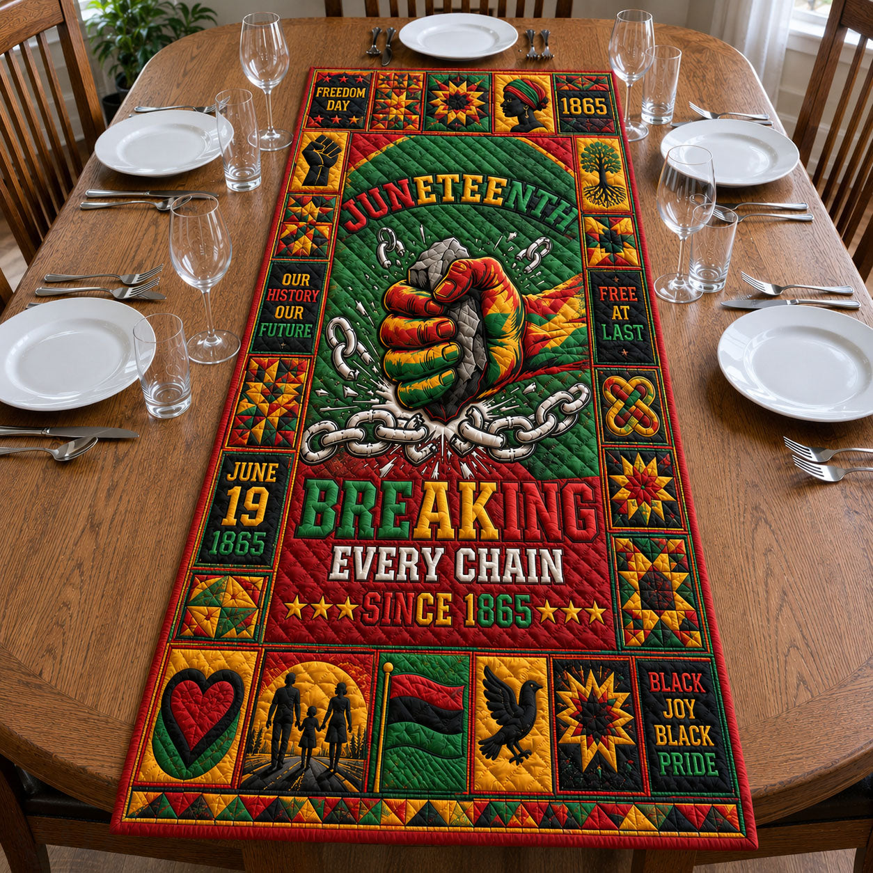 Breaking Every Chain Juneteenth Quilted Table Runner GFTOHNL220
