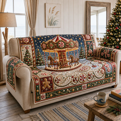 Christmas Carousel Wonderland Quilted Sofa Cover GFTOHNL2212