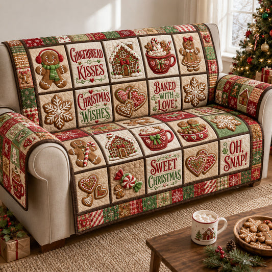 Gingerbread Kisses Christmas Quilted Sofa Cover GFTOHNL2213