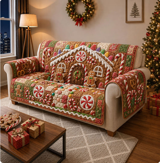 Gingerbread House Holiday Magic Quilted Sofa Cover GFTOHNL2215