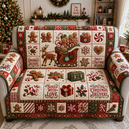 Gingerbread Christmas Delivery Quilted Sofa Cover GFTOHNL2216