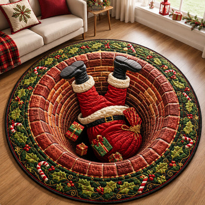 Santa Chimney Dive Quilted Round Mat GFTOHNL2233