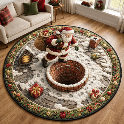 Santa Rooftop Adventure Quilted Round Mat GFTOHNL2238