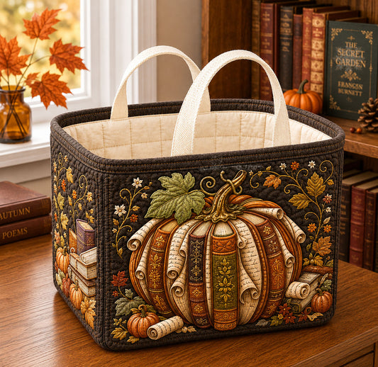 Harvest Pumpkin Library Quilted Storage Basket GFTOHNL2240