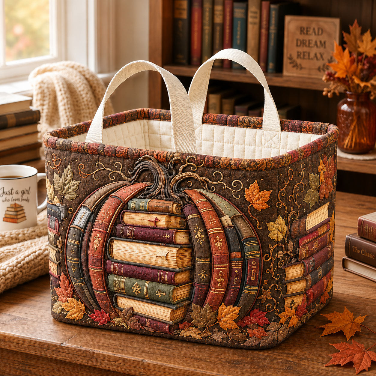 Autumn Book Harvest Quilted Storage Basket GFTOHNL2242