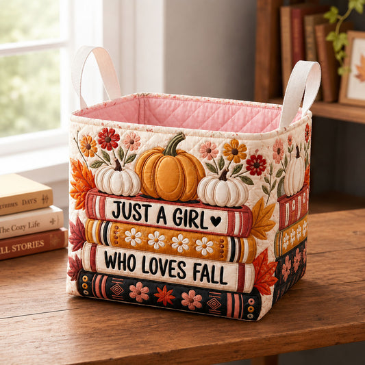 Fall Reading Charm Quilted Storage Basket GFTOHNL2243