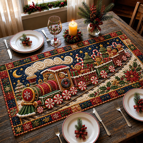 Gingerbread Christmas Express Quilted Table Runner GFTOHNL2281
