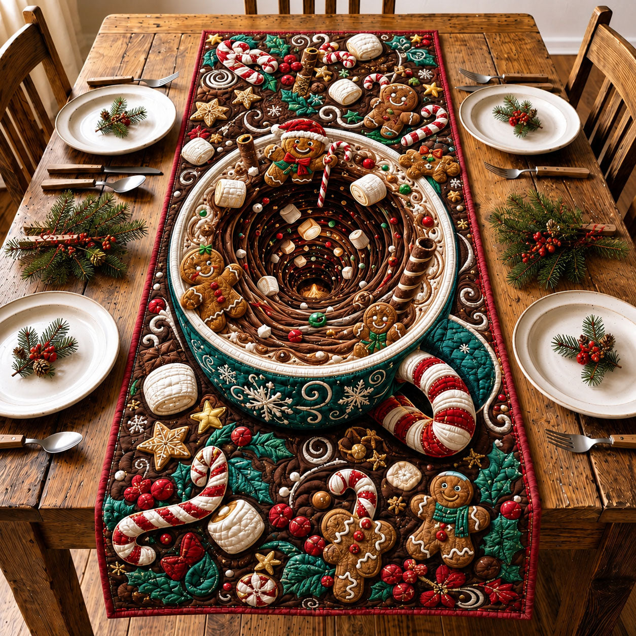 Cozy Christmas Cocoa Mug Quilted Table Runner GFTOHNL2282