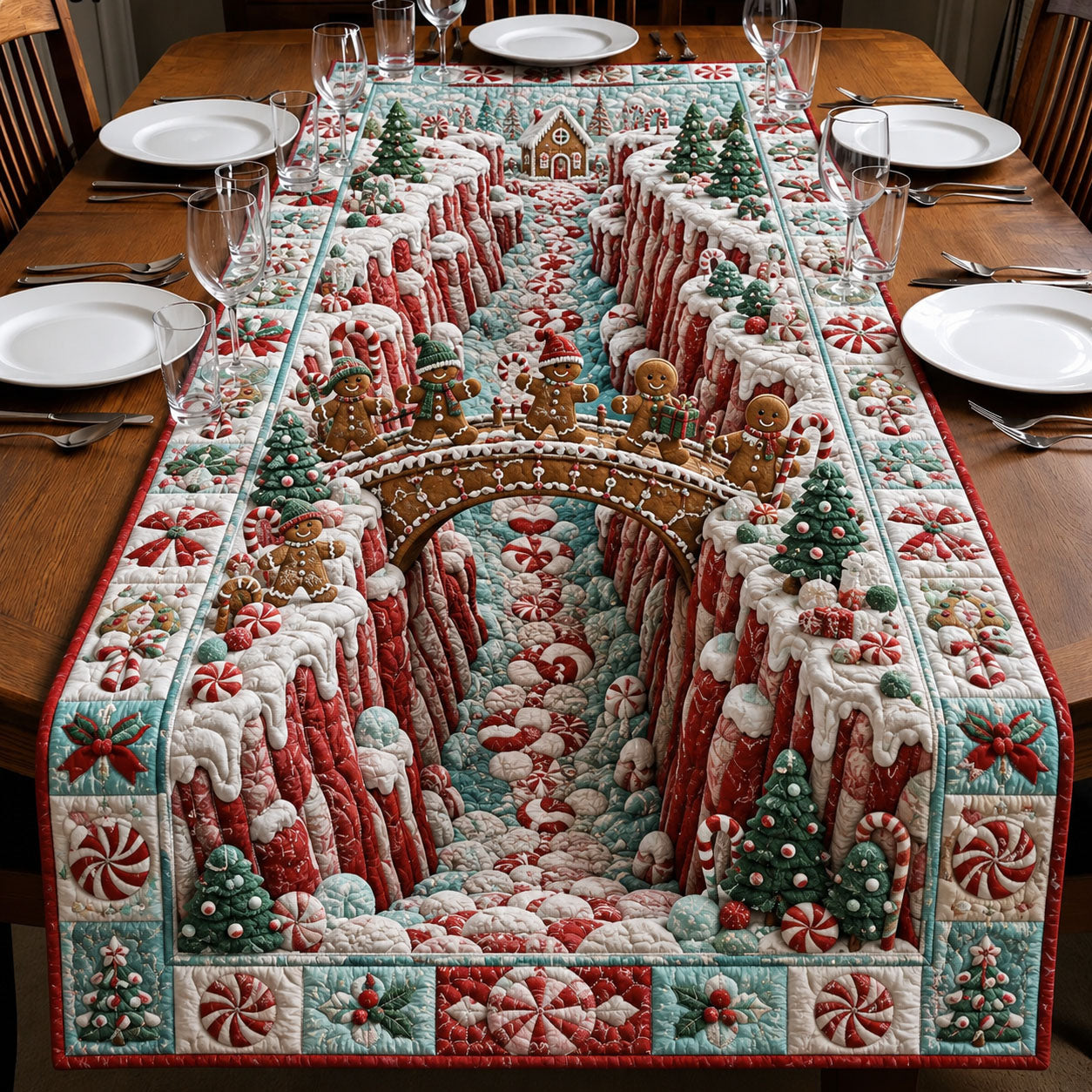 Gingerbread Candy Canyon Quilted Table Runner GFTOHNL2283